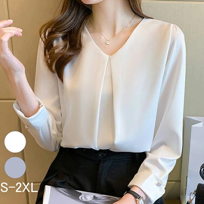長袖 ブラウス レディース シフォン シャツブラウス おしゃれ トップス シンプル オフィス OL ビジネス フォーマル カジュアル 無地 通勤 通学 インナー カットソー キレイめ 春夏秋冬 レディ