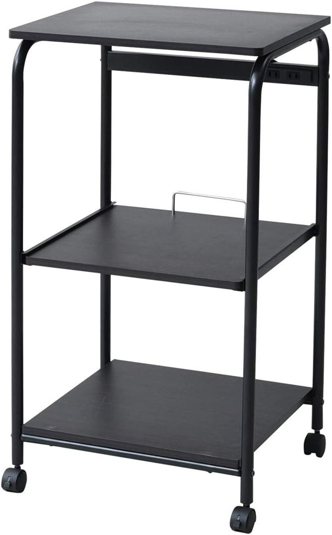 山善(YAMAZEN) レンジラック 幅48×奥行41.5×高さ89cm スライド棚 2口コンセント ストッパー付きキャスター レンジ台 ラック キッチンラック 組立品