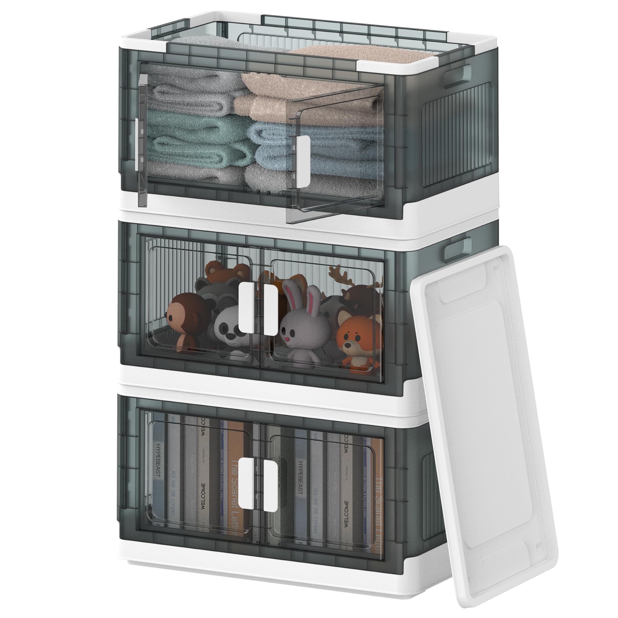 COOSOT 収納コンテナ 折りたたみ 左右開き式 大容量 収納ボックス 折り畳み 蓋付き 収納 衣類 布団 洋服 衣装 ケース 耐荷重 積み重ね キャスター付き 三個セット（Lサイズ：58*34*9 7,307円