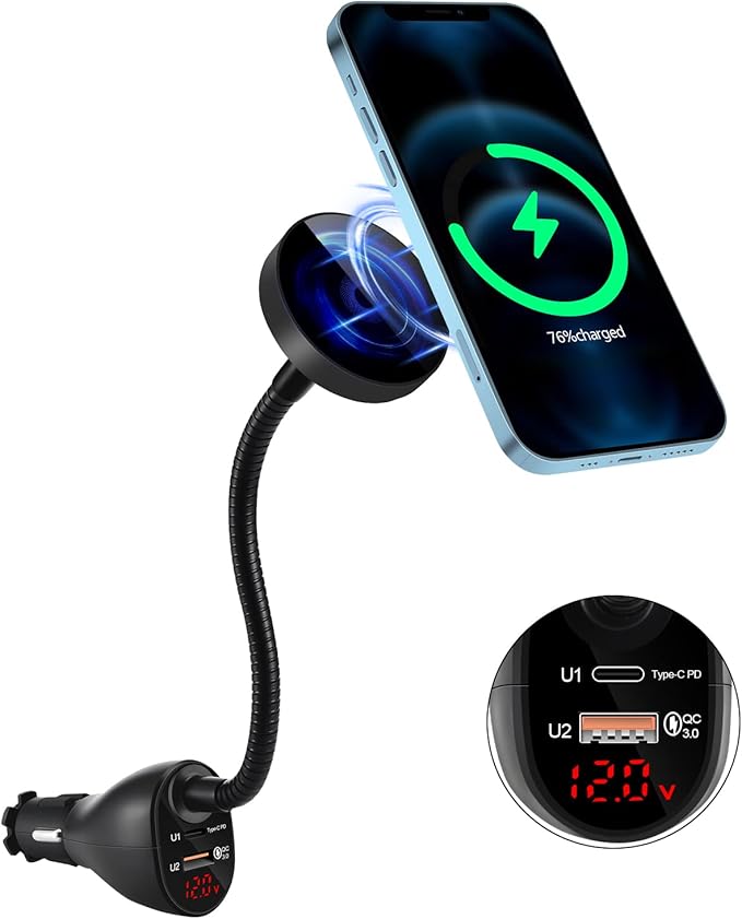 DACK Mag-Safe 15W 車用シガレットライター ワイヤレス充電器磁気自動調整エアベントマウントホルダー デュアルポートPD&QC3.0高速充電付き iPhone 13/13 Pro/ 1 8,548円