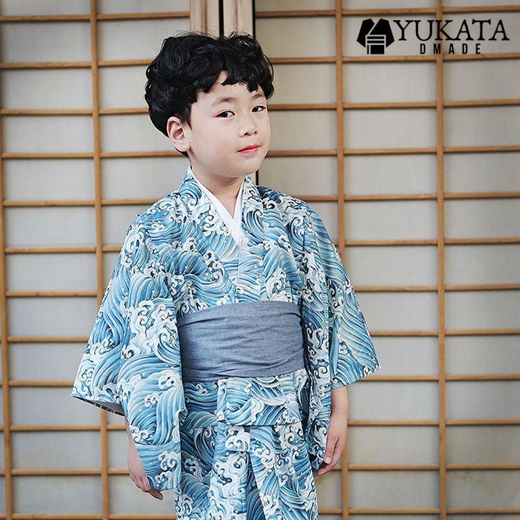 出荷が迅速である 独占販売 浴衣 子供 波柄 ライトブルー 男の子 キッズ 2点セット 浴衣 兵児帯 水色 青 和風 浴衣セット キッズ レトロ 子供服 夏祭り 古典 花火大会 2025新品 写真撮り 5,952円