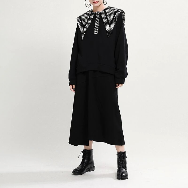 2024春可愛い新型格子人形襟カバーゆるいガーディアン女性デザイン感ガーディアンロンTスウエット