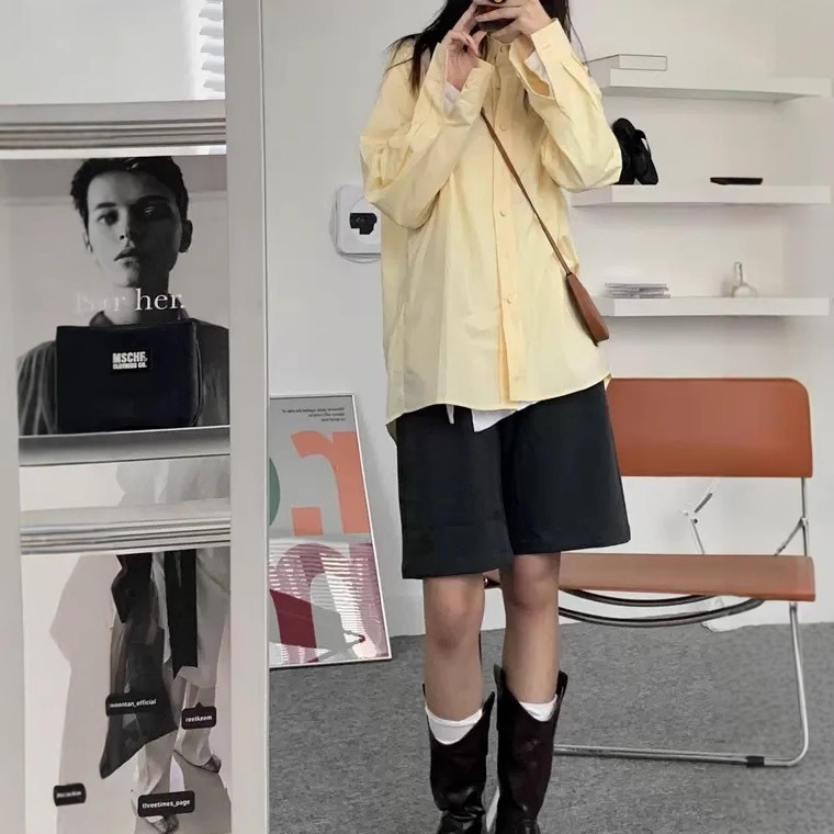 ゆったりシンプルカジュアル 無地リラックス長袖シャツ おしゃれトップス1076