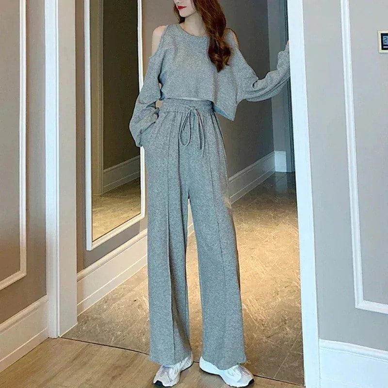 出荷が早い母の日プレゼント春 秋 新作 スウェット+ズボン 2点セット トップス ハイウエスト ワイドパンツ 薄手 セットアップ レディース