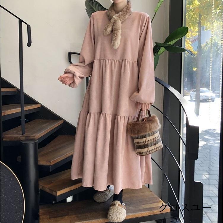 ワンピース レディース ロングワンピース 長袖 スリーブ 体型カバー ふんわり 着痩せ 春 春服 キレイ 大きいサイズ カジュアル 通勤 30代 40代