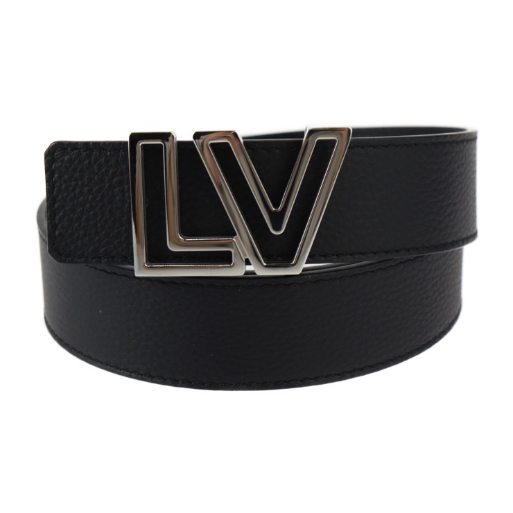 超美品 LOUIS VUITTON ルイ ヴィトン ベルト M0552 サンチュール LV モニュメント 表記サイズ 95/38 カーフレザー ブラック シルバー金具 ロゴバックル 本物保証 中古