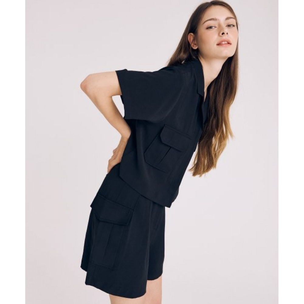 FREIHEIT カーゴピンタックハーフパンツ (ブラック)