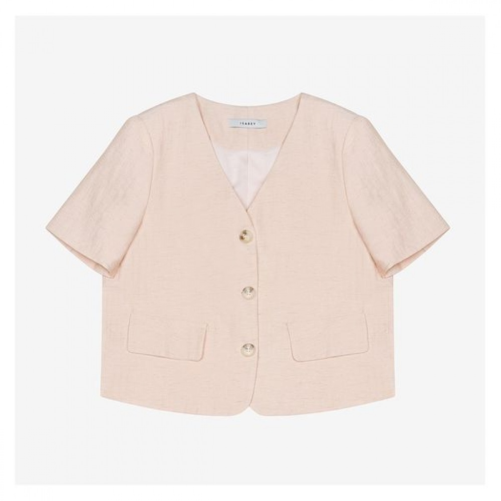 [イサベイ] リネンブレンドソリッド Vネックショートスリーブジャケット (VKJAE7142)