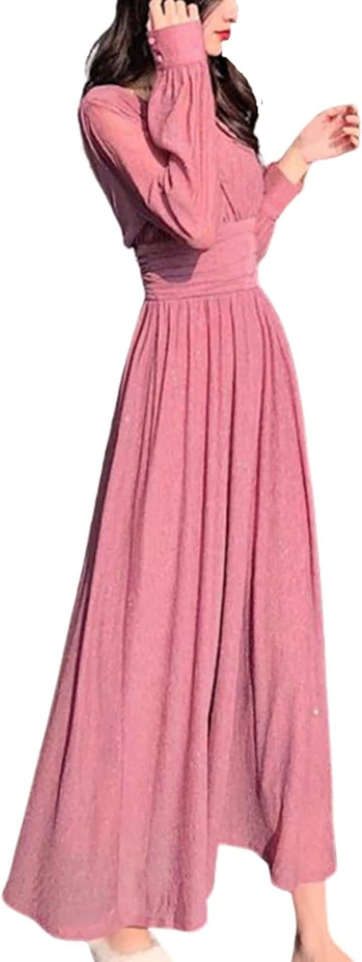 ワンピース レディース きれいめ ロング シフォン 楊柳 ラメ 01 -( ピンク, M)