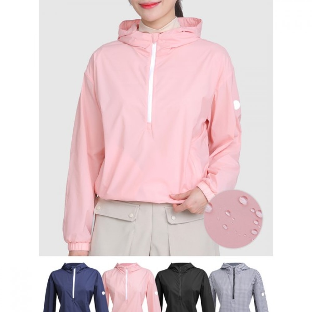 [EasyBai] EasyBai ウィンドレディ女性用防風撥水アノラックハーフジップアップウィンドブレーカーフード付きジャケット (W6SJ02)