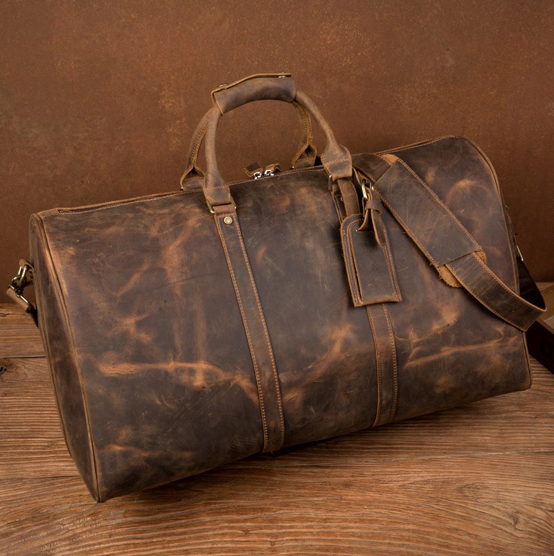 スロータイム復古の男の人の手で荷物袋欧米狂った馬の皮旅行包頭層牛革の単肩の荷物袋