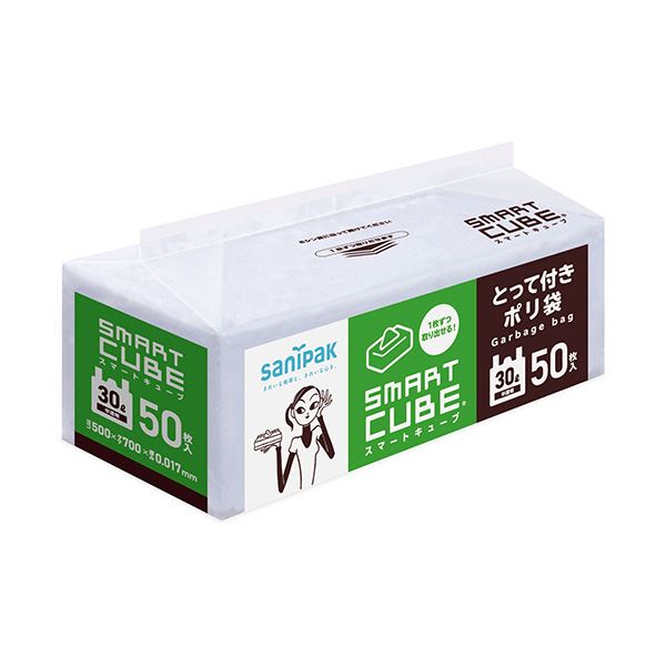 （まとめ） 日本サニパックスマートキューブポリ袋 とって付 半透明 30L 0.017mm SC39 1パック（50枚） [x5セット]
