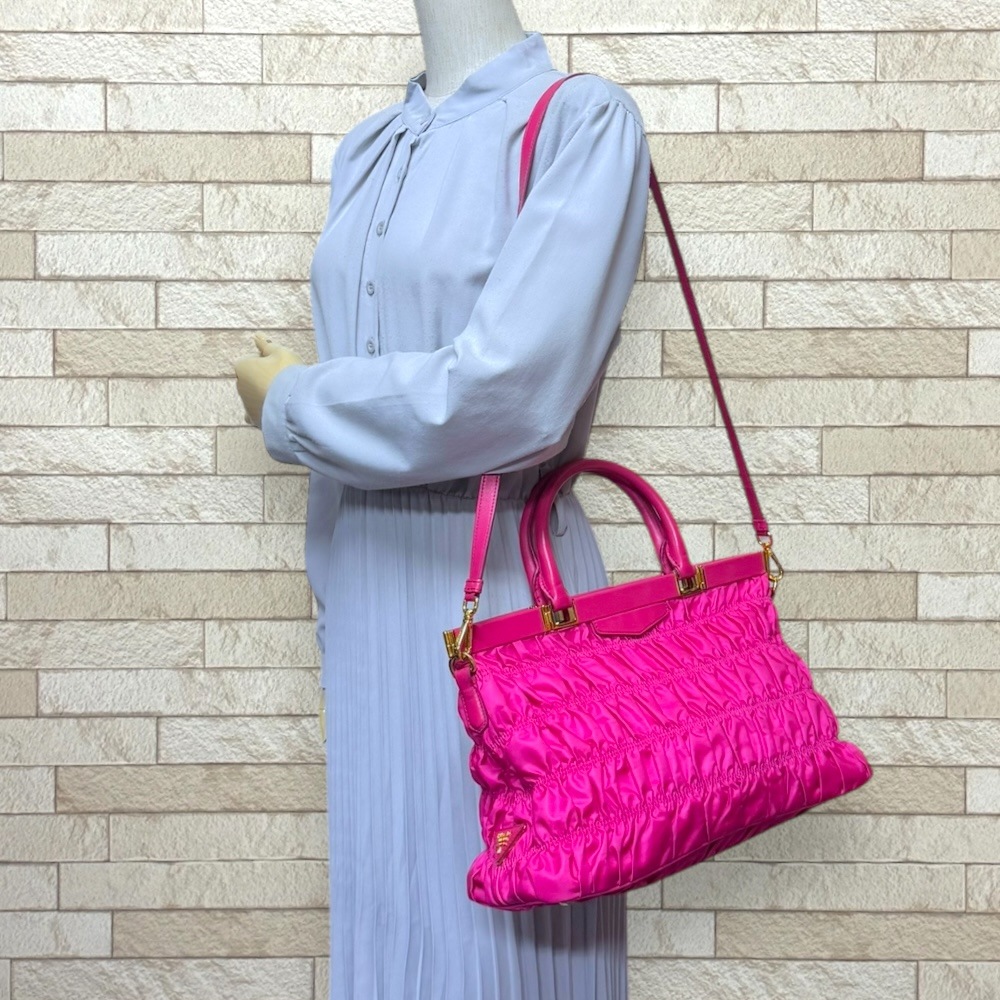 プラダ ギャザーバッグ ショルダーバッグ ナイロン B2803Z ピンク PRADA 中古