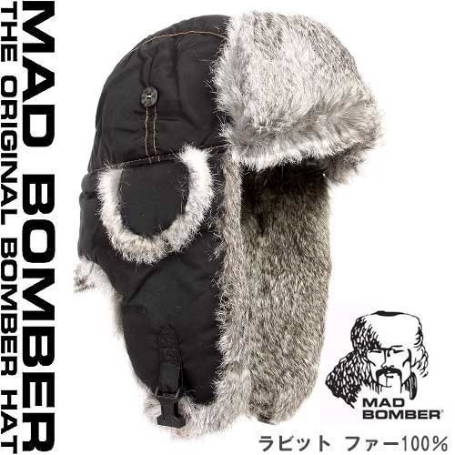 304BLK MAD BOMBER hat ロシア帽子 マッドボンバーハット ラビットファー100％ 帽子 スキー帽子 アメリカブランド 防寒用 ボンバーハット パイロットキャップ 毛皮 冬帽子 キ