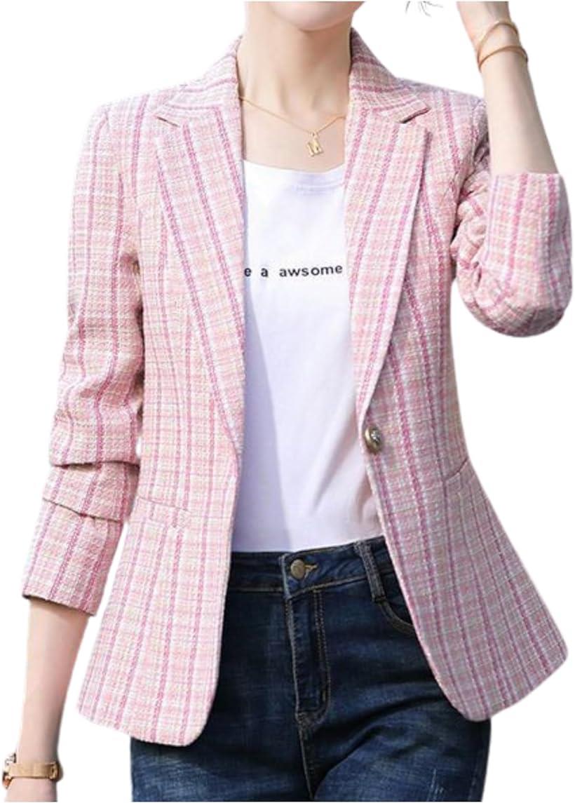 [グリーンティー] チェック柄ジャケット ボタン カジュアル ビジネス オフィス 面接 一つボタン