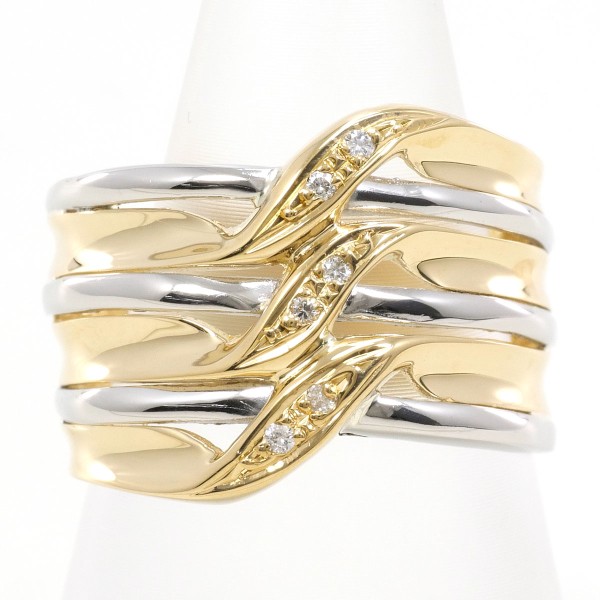 PT900 プラチナ K18YG リング 11.5号 ダイヤ カード鑑別書 ジュエリー 中古