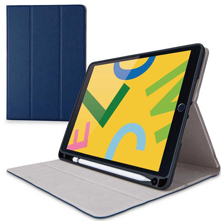 iPad ケース 第9世代 第7世代 第8世代 10.2 対応 フラップ TPU ApplePencil 収納 スリープ ペンスタンド ネイビー TB-A19RSANV