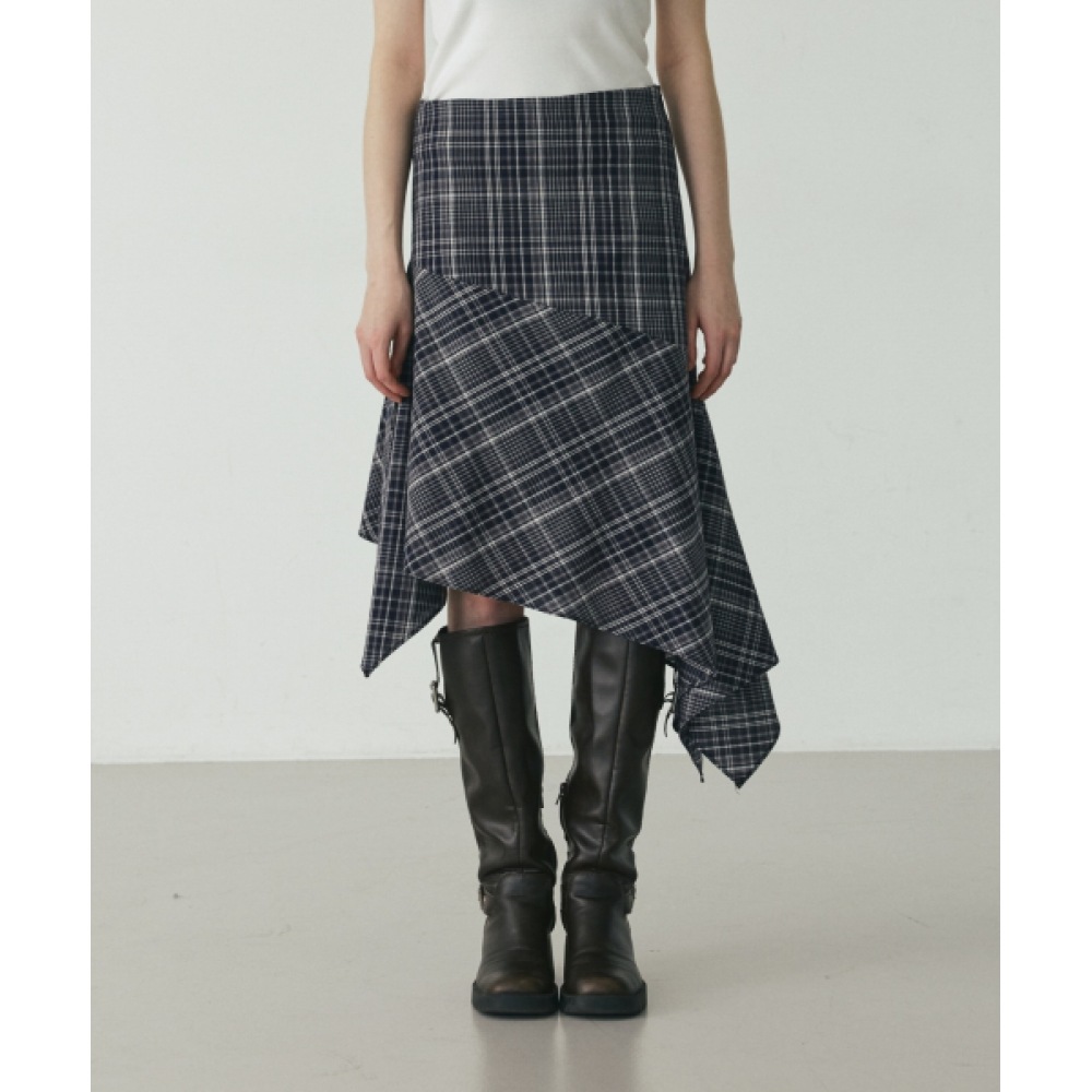 LYNTE 斜めバイアスチェックスカートネイビー