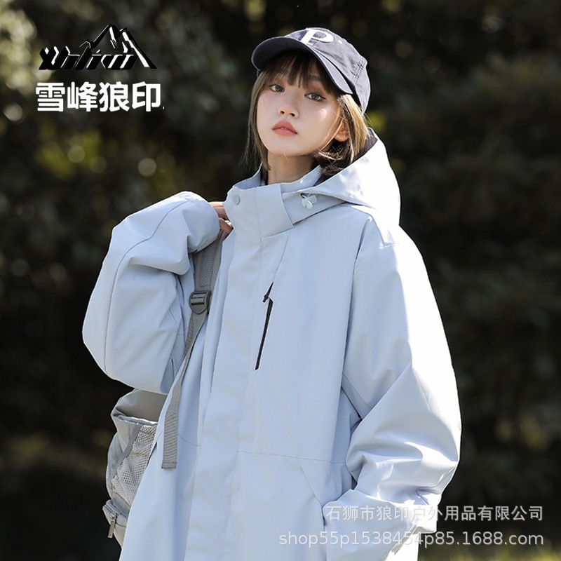 [マンシャニエ] Xuefeng ウルフプリント アウトドア ジャケット 女性用 カップル スリーインワン 防風性 防雨性 ハイキング 登山 スーツ メンズ