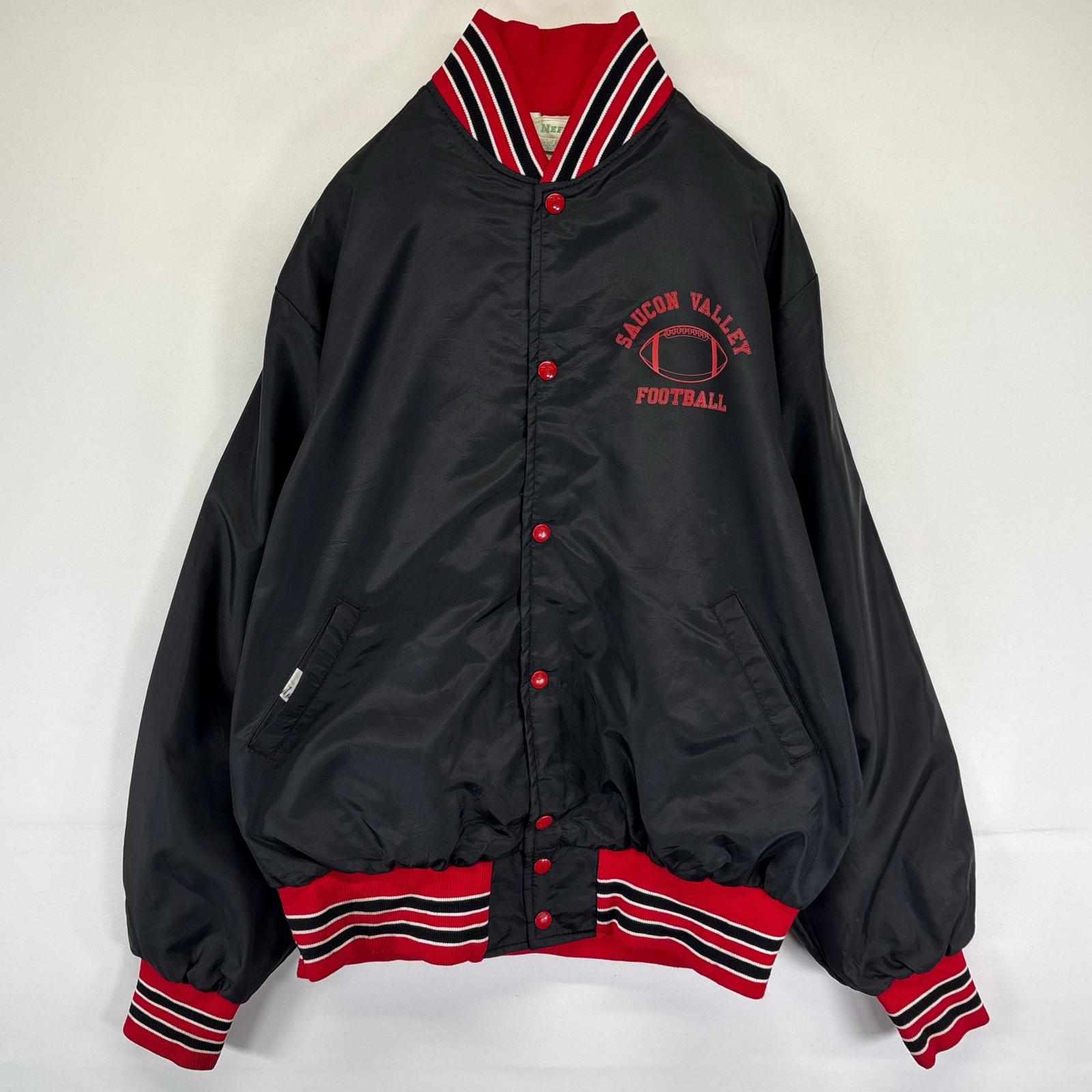 古着 70s/70年代 ヴィンテージ NEFF USA製 スタジャン ブルゾン ナイロンスタジャン 両面プリント XL ブラック メンズ