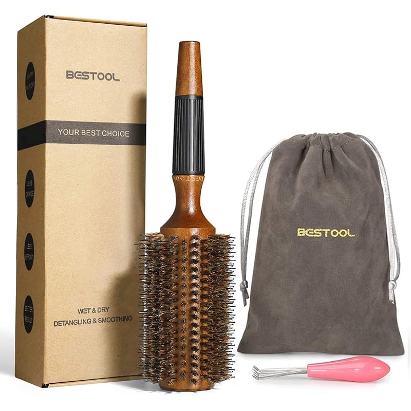 BESTOOL ロールブラシ ヘアブラシ ロール くし 木製 櫛 ヘアケア 高级 コーム レディース メンズ ブロー カール 巻き髪 耐熱 人気 艶髪 美髪ケア (L)