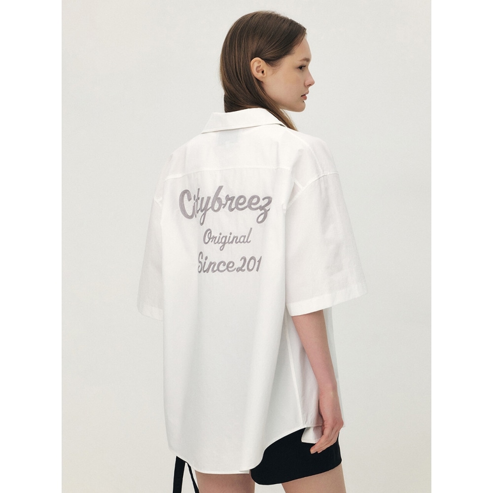 CITYBREEZE チェーン刺繍レタリングショートスリーブシャツホワイト