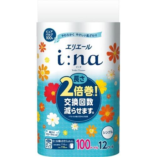 大王製紙 エリエール イーナトイレット シングル 100m12R入 6個 トイレットティシュー パルプ 長持ち 2倍巻き 長巻 長尺 たっぷり トイレット