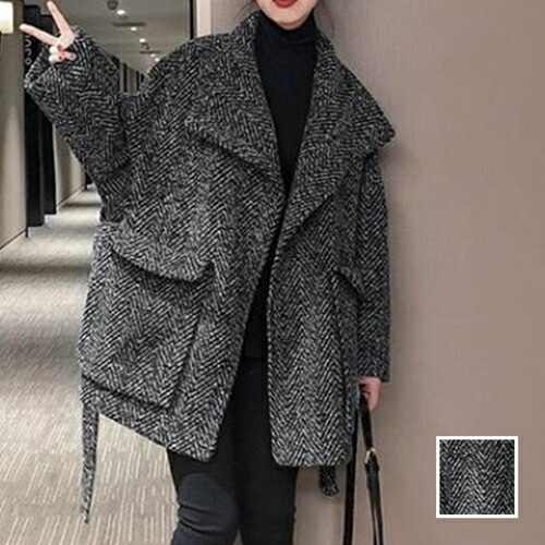 アウター コート 韓国 ファッション レディース 秋 冬 カジュアル コーデ シンプル 定番 セレカジ 20代 30代 40代 2025 ビッグシルエット ヘリンボーン モノトーン 7,910円