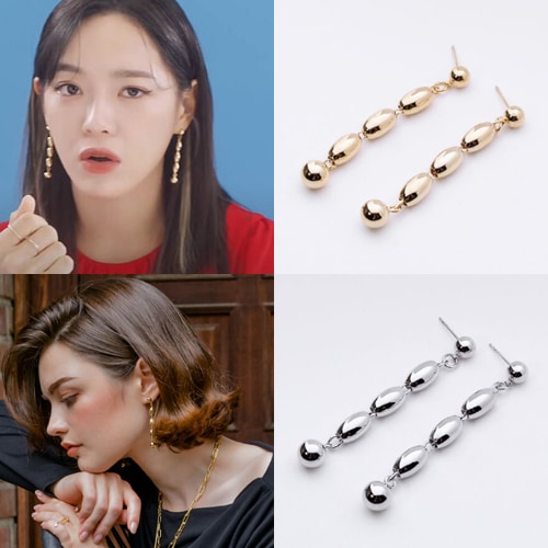 [キムセジョン着用] チェーンボール丸いピアス 韓国の人気芸能人着用 韓国人気アイドルアクセサリー韓国ファッションジュエリー セレブが愛するカスタムジュエリー デイリーアクセサリ