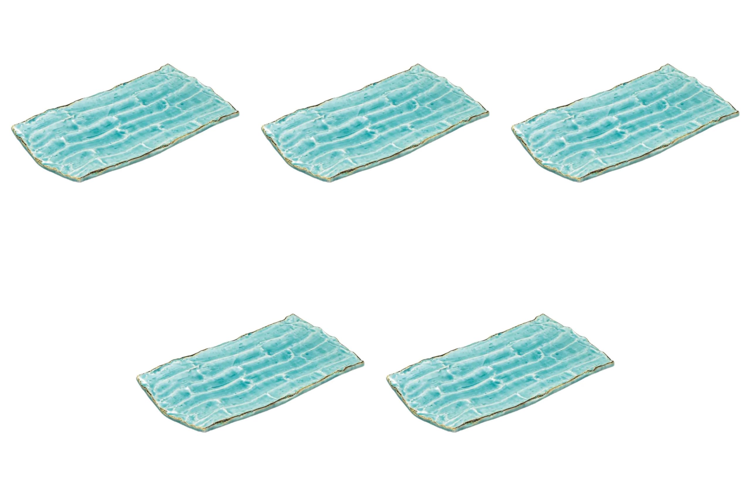 5個セット 渕錆マリンブルー削ぎ彫長角大皿 [ 37×19.5×2.5 ] 長角皿（特大） セトモノホンポ(Setomonohonpo)