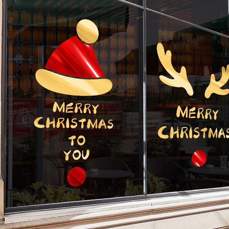 10個セット 2026クリスマスシール店舗の祝日の雰囲気配置クリスマスヘラジカのショーウインドウガラス窓の花のポスター
