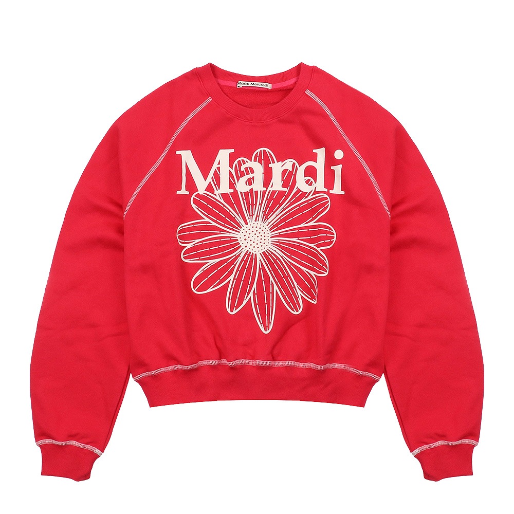 SWEATSHIRT RAGLAN FLOWERMARDI RED IVORY 長袖 レディース 韓国 ファッション アパレル クロップド丈