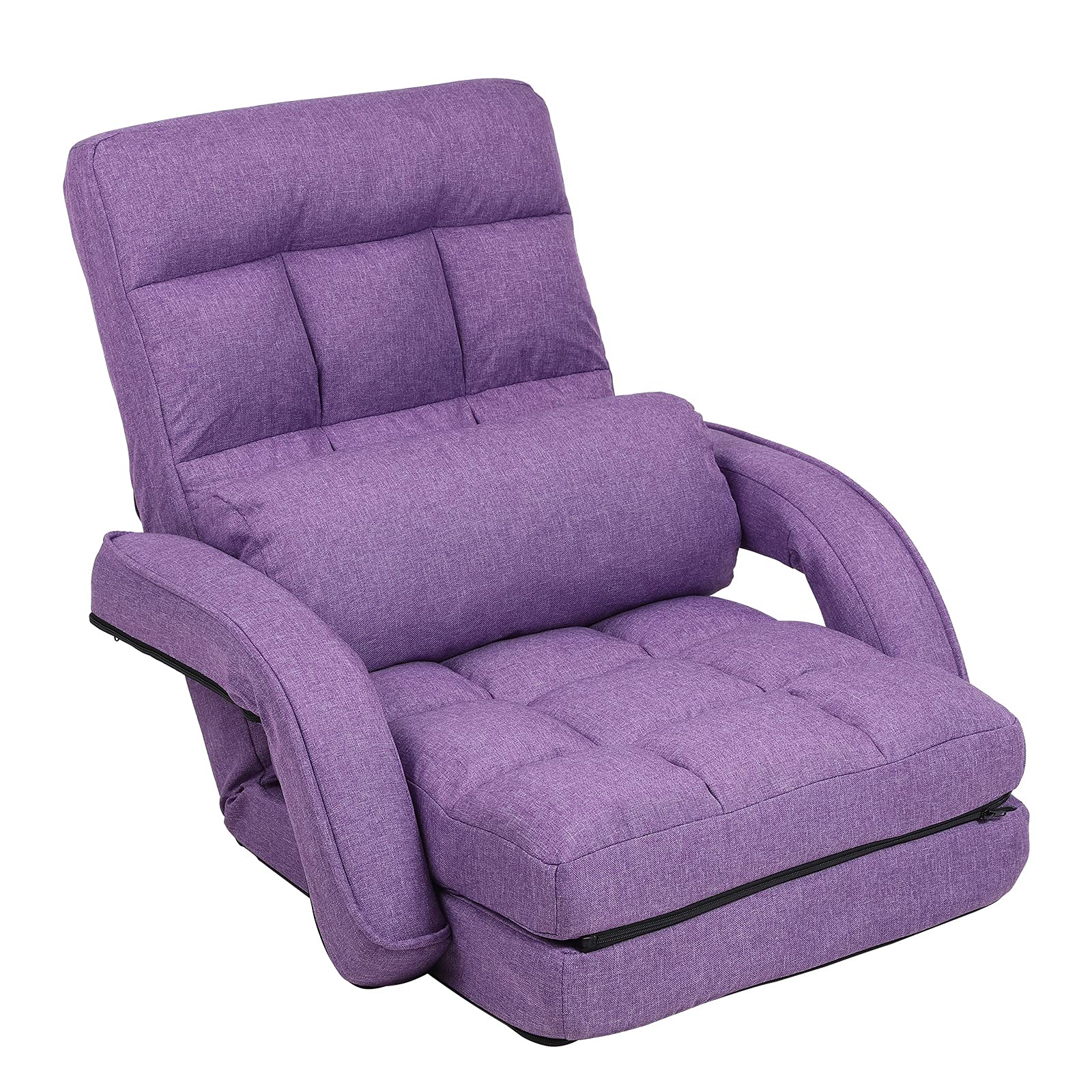 座椅子 ひじ掛け付き クッション付き リクライニング 14段階調節 3way ハイバック ふあふあ 脚置き フロアチェア 折りたたみ可能 幅約50cm ブラウン 08A