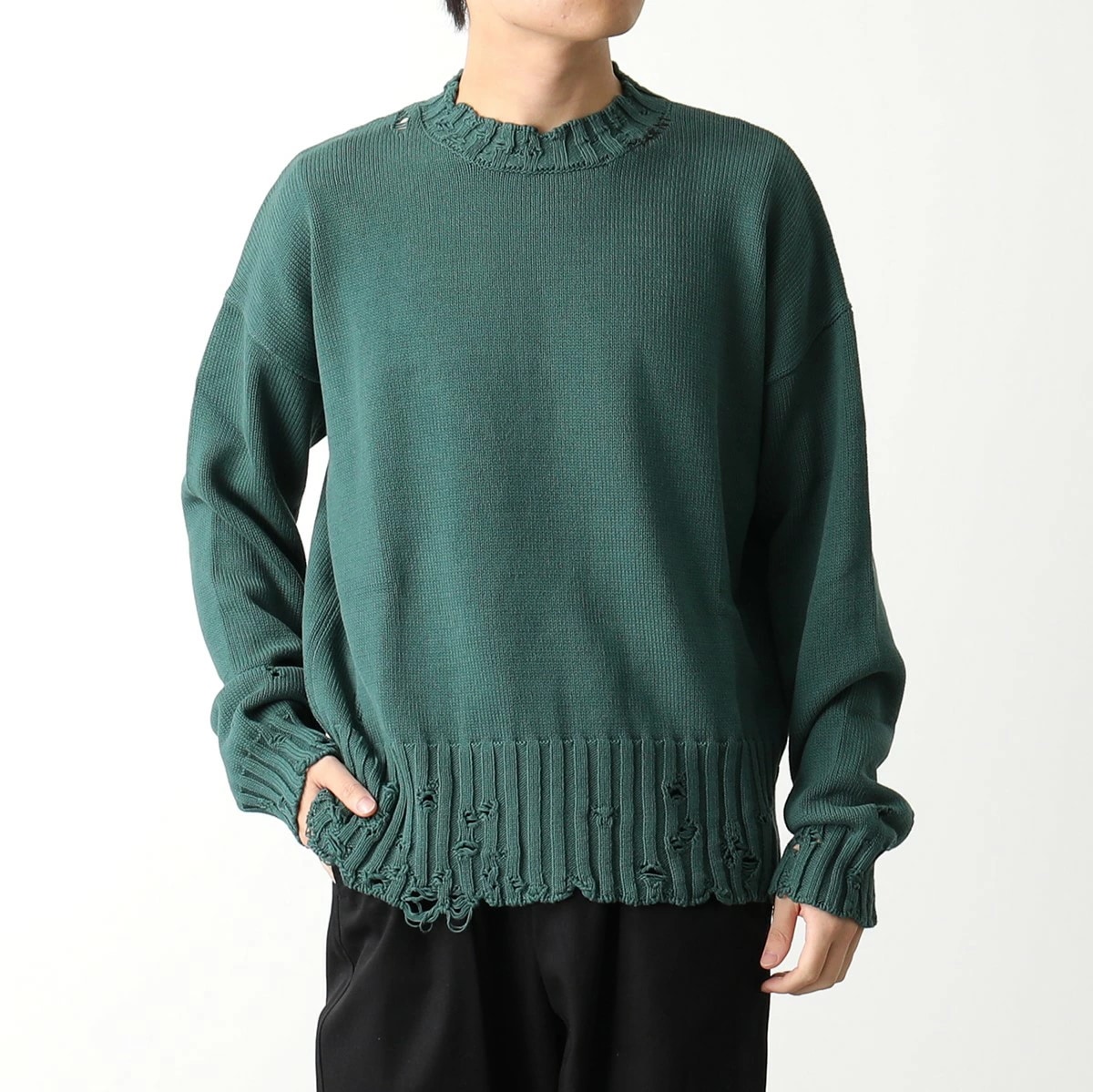 【カラー限定特価】MARNI マルニ セーター GCMG0210A0 UFC652 メンズ クルーネック 長袖 ダメージ加工 コットンニット ロゴ刺繍 00V61