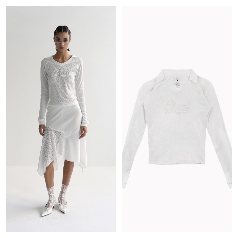 【BADBLOOD】 SELENA LACE POLO TOP : WHITE