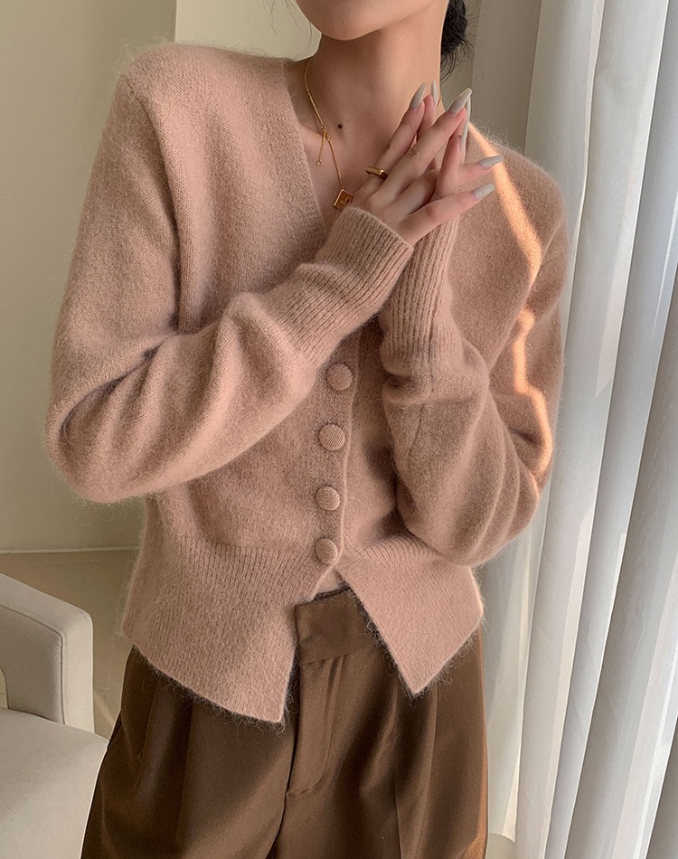 レディース ファッション V ネック ニット カーディガン 女性 秋 冬 カジュアル オールマッチ モヘア ボトムス セーター ピンク ＳＭＬXL トップス かわいい 大人可愛い きれいめ シンプル