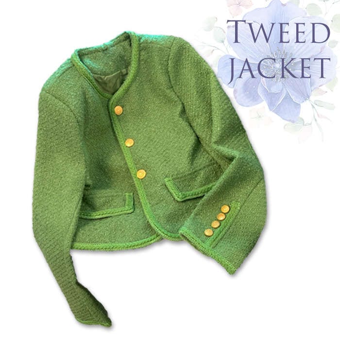 アウター ジャケット コート ツイード 羽織り ノーカラー レディース きれいめ ツイードジャケット ノーカラージャケット スーツ ママスーツ フォーマルスーツ 秋アウター 春ジャケット ゴールドボタ