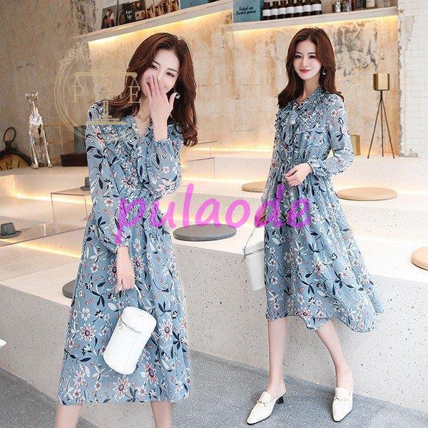 ワンピース レディース 春夏 半袖 長袖 きれいめ シフォンワンピース Vネック 花柄 チュニック 大きいサイズ パーティードレス おしゃれ 韓国風 着痩せ 新品