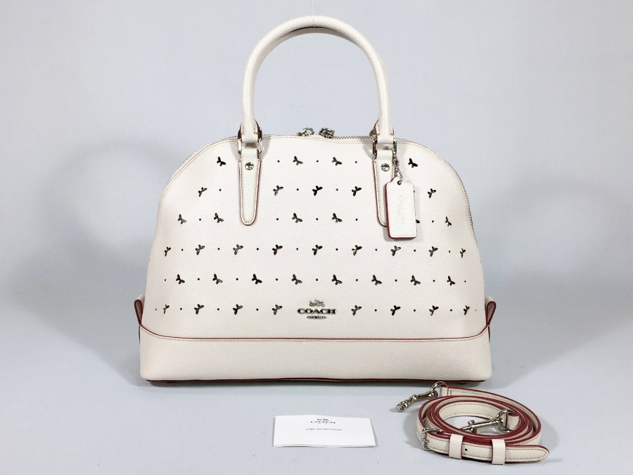 ハンドバッグ 2way ショルダーバッグ レザー ホワイトレッド 中古品