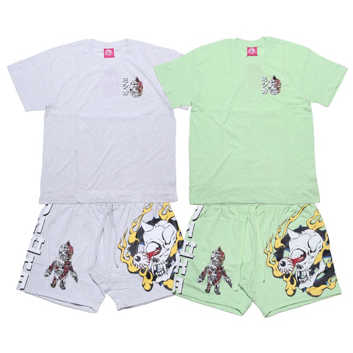 MISHKA 上下セット 半袖 ブランド Tシャツ ハーフパンツ メンズ 春夏用 全2色 大きいサイズ ミシカ セットアップ 派手 総柄 CYCO SIMON