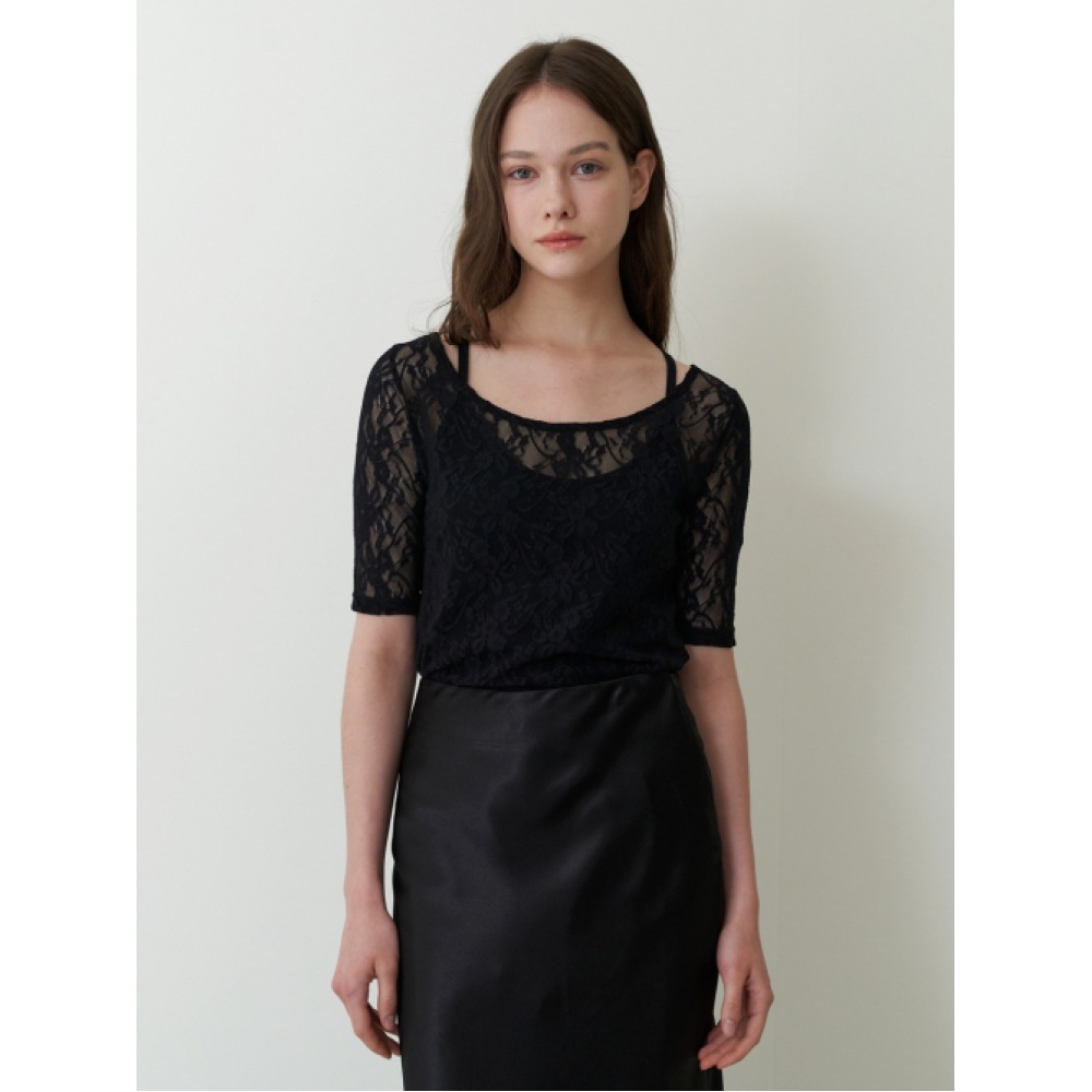 KINDABY レイヤードレーストップ-ブラック