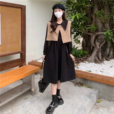 ワンピース ベスト フレアワンピース 膝丈 ひざ丈 膝上 袖あり 長袖 フレア 2点セット ツーピース かわいい 大人可愛い きれいめ おしゃれ かっこいい レトロ ラブリー キュート ガーリー 無地