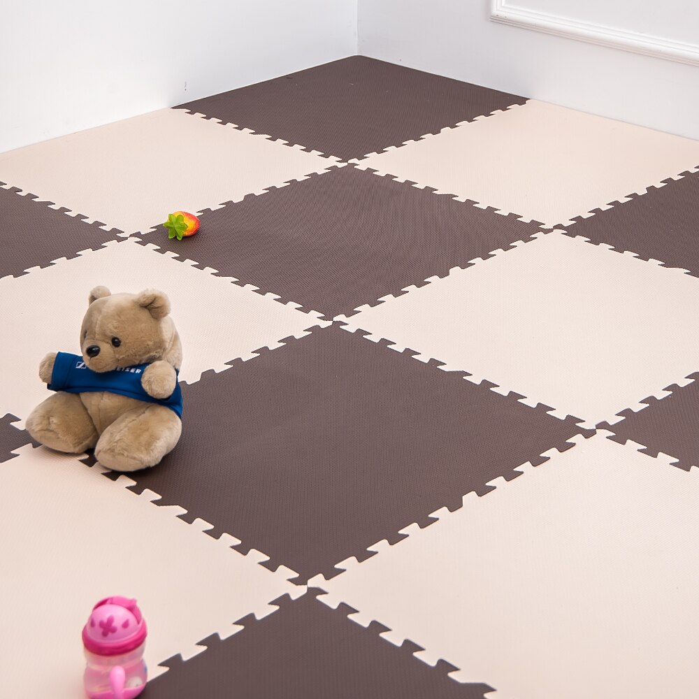 ジョイントマット 大判60cm 3畳 16枚 厚手 2cm おしゃれ EVA高品質 防音断熱 安心のノンホル 転倒防止 サイドパーツ付き【ブラウンベージュ】