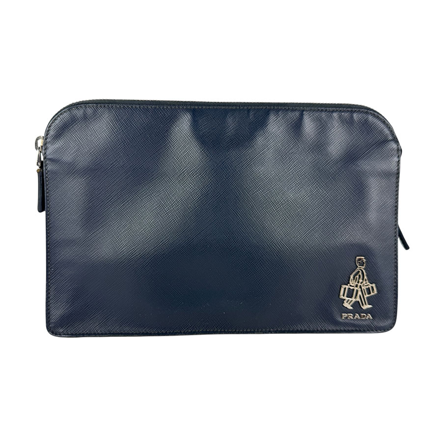 プラダ PRADA セカンドバッグ レザー ネイビー メンズ z7050