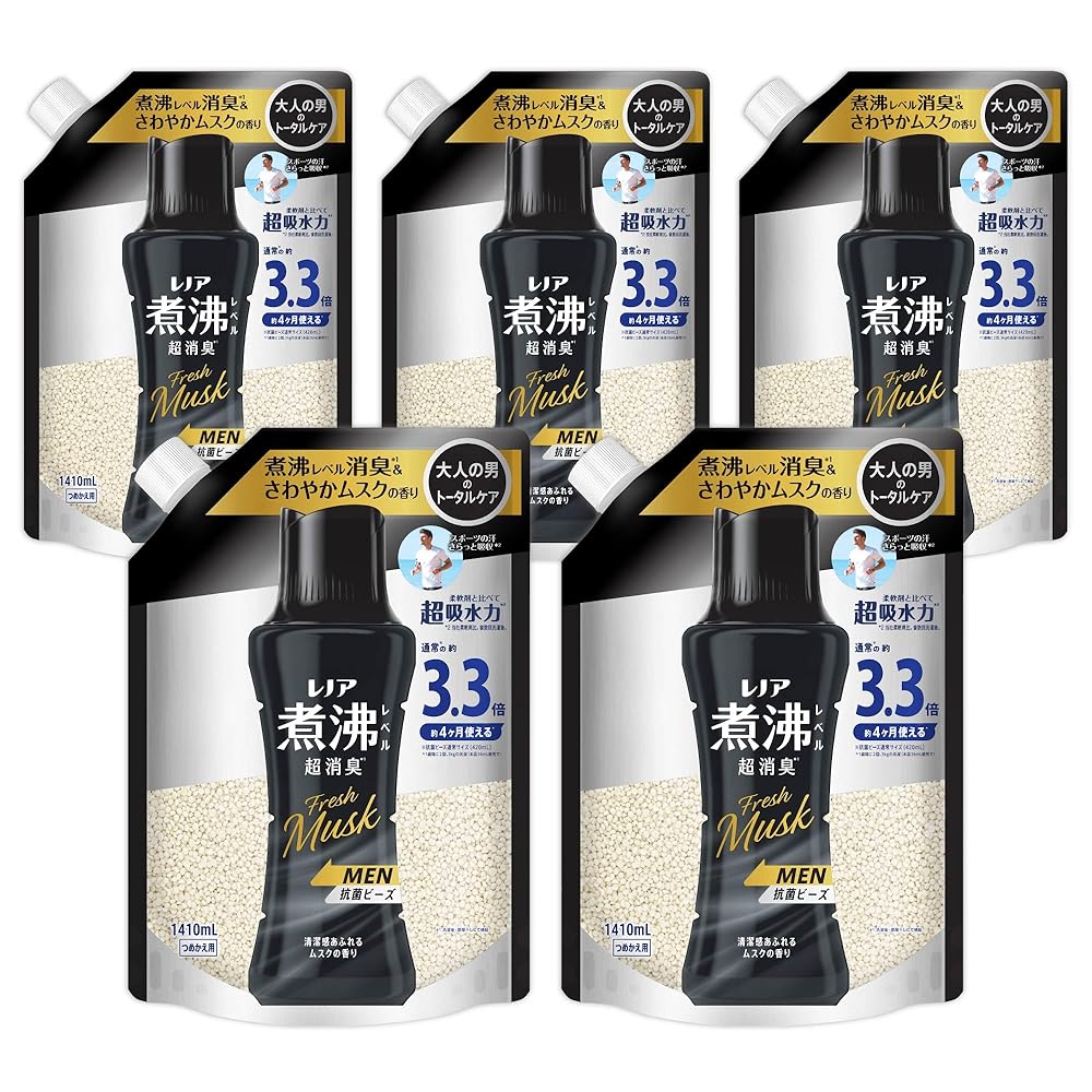 レノア 煮沸レベル超消臭 抗菌ビーズ MEN Fresh Musk 清潔感あふれるムスクの香り 詰め替え 1410mL×5袋
