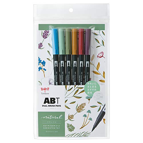 トンボ鉛筆 筆ペン デュアルブラッシュペン ABT ナチュラル AB-T6CNT 人気大割引 最愛 6色セット