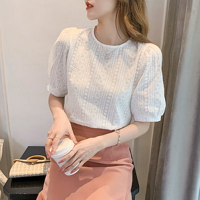 パフスリーブブラウス プルオーバー 刺繍柄シアー...のサムネイル