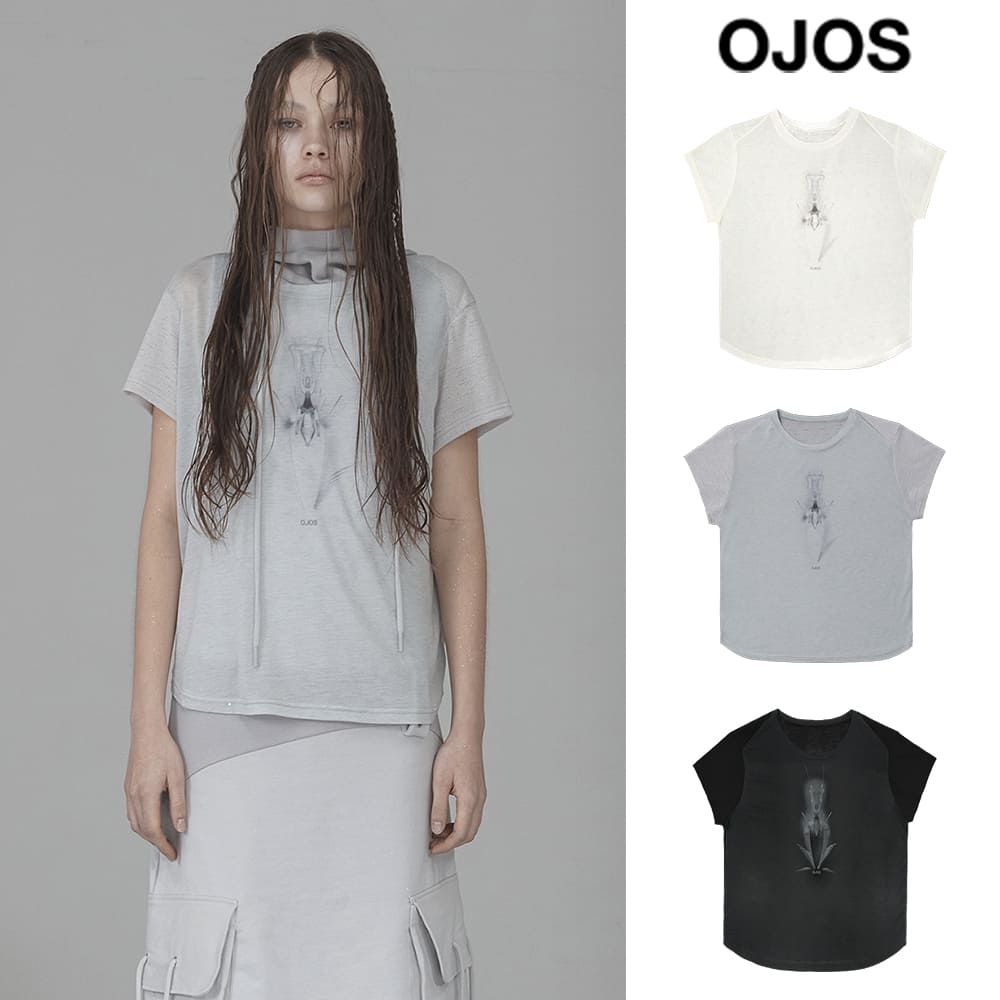 [OJOS] Sheer Knit Half Top