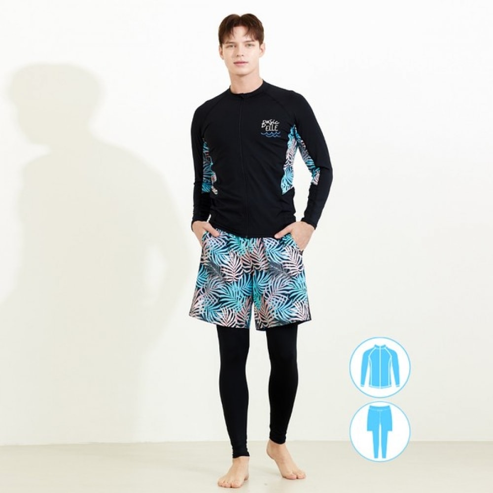 (ベーシックエル) ベーシックエルメンズジップアップラッシュガードビーチショーツウォーターレギンスセット BEM-W913K