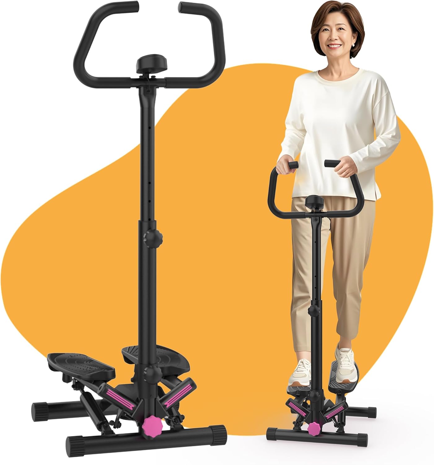 色 ブラック×ピンクラベル I-uki Sport 健康ステッパー 組立簡單 足踏み健康器具 ツイストエアロステッパー 色 ブラック×ピンクラベル静音 負荷調整付き モニター/ハンドル/専用パワーバン